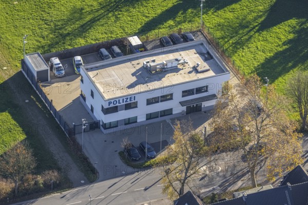 Aerial view, new police station, Niederrheinallee, Neukirchen, Neukirchen-Vluyn, Ruhr area, North Rhine-Westphalia, Germany, eye of the law, DE, Europe, aerial view, aerial photography, aerial photography, law enforcement officer, police, police station, state authority, state power, overview, bird's-eye view, overview