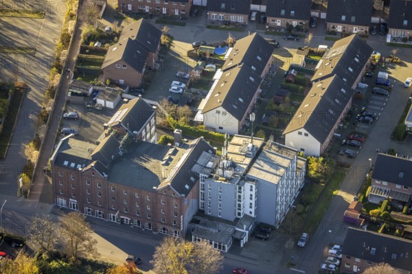 Aerial view, Hotel Dampfmühle, Neukirchen, Neukirchen-Vluyn, Ruhr area, North Rhine-Westphalia, Germany, An der Dampfmühle, DE, Europe, gastronomy, hotel, hotel facilities, hotel business, aerial view, aerial photography, aerial photography, overview, accommodation, bird's eye view, birds-eyes view, overview