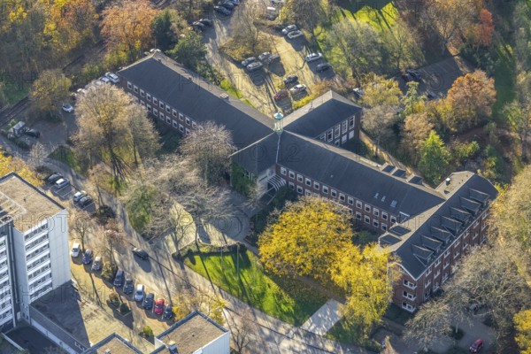 Aerial view, town hall, Hans-Böckler-Straße, Neukirchen, Neukirchen-Vluyn, Ruhr area, North Rhine-Westphalia, Germany, authority, DE, Europe, local government, aerial view, aerial photography, aerial photography, city administration, overview, bird's-eye view, overview