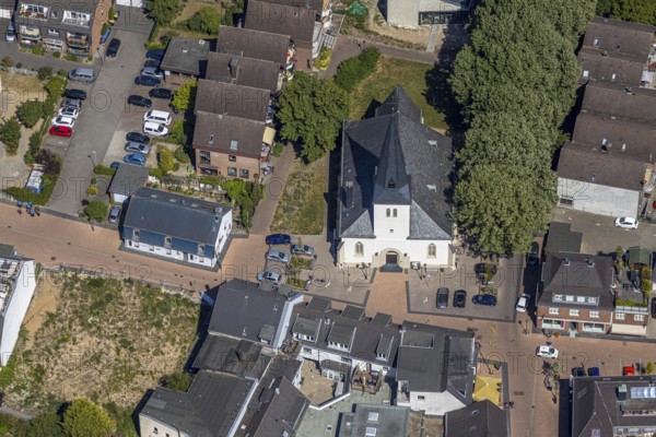 Aerial view, Neukirchen Church, Neukirchen-Vluyn, Lower Rhine, North Rhine-Westphalia, Germany, place of worship, DE, Europe, religious community, place of worship, church, parish, denomination, aerial view, aerial photography, aerial photography, overview, bird's-eye view, overview