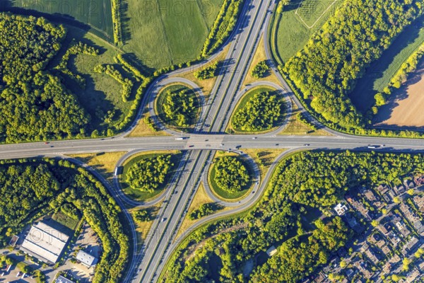 Aerial photograph, motorway junction Münster-Nord, motorway A1, federal road B54, Münster, Münsterland, North Rhine-Westphalia, Germany, motorway, motorway junction, DE, Europe, freight traffic, aerial photograph, aerial photography, aerial photography, road traffic, overview, traffic, traffic volume, bird's eye view, birds-eyes view, overview
