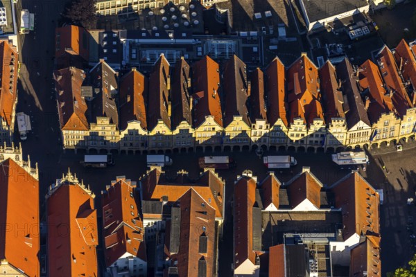 Aerial view, Prinzipalmarkt, Münster, Münsterland, North Rhine-Westphalia, Germany, DE, Europe, gabled houses, main market, aerial view, aerial photography, aerial photography, sight, street, overview, bird's-eye view, birds-eyes view, historical, overview, red roofs