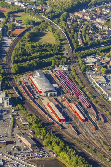 Aerial photo, euro-Express Sonderzüege GmbH, provider of special trains, DB Regio, Münster, Münsterland, North Rhine-Westphalia, Germany, railway tracks, DE, Europe, aerial photo, aerial photography, aerial photography, special trains, overview, bird's-eye view, birds-eyes view, overview