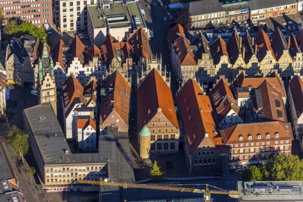 Aerial view, Prinzipalmarkt, Münster, Münsterland, North Rhine-Westphalia, Germany, DE, Europe, gabled houses, main market, aerial view, aerial photography, aerial photography, sight, street, overview, bird's-eye view, birds-eyes view, historical, overview, red roofs