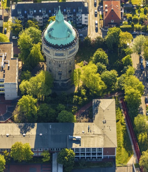 Aerial view, water tower Münster-Geistviertel, Münster, Münsterland, North Rhine-Westphalia, Germany, DE, Europe, aerial view, aerial photography, aerial photography, sight, Stadtwerke Münster, tower, overview, bird's eye view, water tower, water tower Auf Der Geist, birds-eyes view, overview