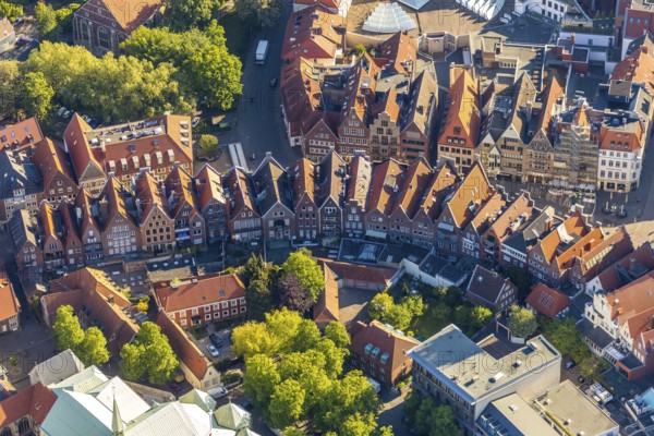 Aerial view, Prinzipalmarkt, Münster, Münsterland, North Rhine-Westphalia, Germany, DE, Europe, gabled houses, main market, aerial view, aerial photography, aerial photography, sight, street, overview, bird's-eye view, birds-eyes view, historical, overview, red roofs