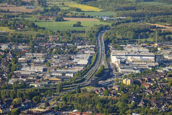 Aerial view, junction, federal road B51, federal road B219, Münster, Münsterland, North Rhine-Westphalia, Germany, Brillux, bridge, DE, Europe, intersection, aerial view, aerial photography, aerial photography, overview, bird's eye view, Weseler Straße, birds-eyes view, overview