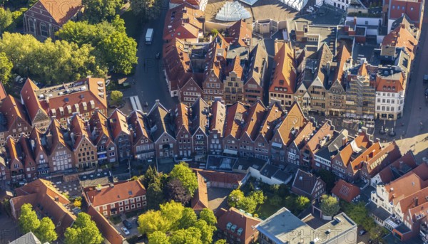 Aerial view, Prinzipalmarkt, Münster, Münsterland, North Rhine-Westphalia, Germany, DE, Europe, gabled houses, main market, aerial view, aerial photography, aerial photography, sight, street, overview, bird's-eye view, birds-eyes view, historical, overview, red roofs