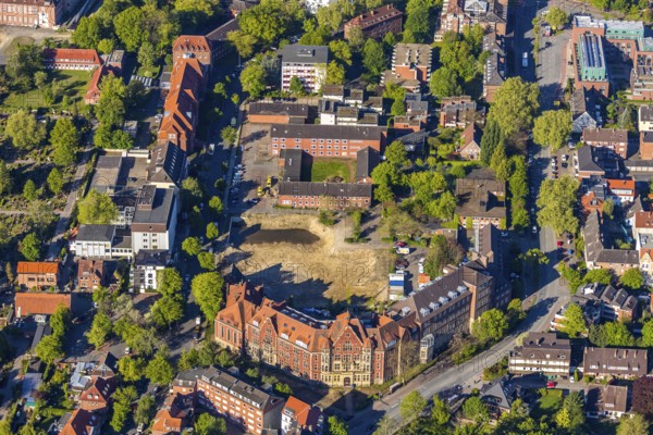 Aerial view, Westfälische Wilhelms-Universität Münster, Examination Office of the Faculty of Economics, Hüfferstraße, construction site, Münster, Münsterland, North Rhine-Westphalia, Germany, education, educational institution, DE, Europe, aerial view, aerial photography, aerial photography, overview, university, bird's eye view, birds-eyes view, overview