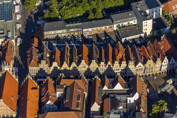 Aerial view, Prinzipalmarkt, Münster, Münsterland, North Rhine-Westphalia, Germany, DE, Europe, gabled houses, main market, aerial view, aerial photography, aerial photography, sight, street, overview, bird's-eye view, birds-eyes view, historical, overview, red roofs