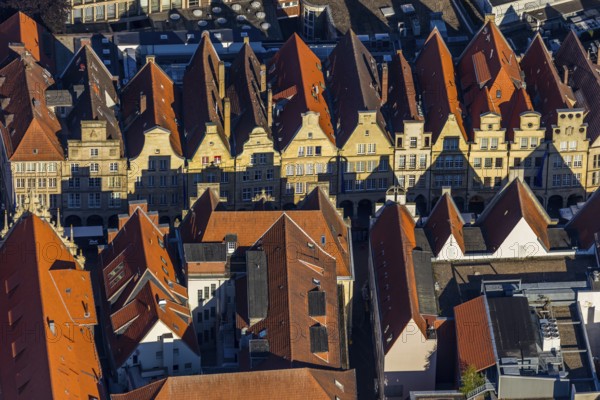 Aerial view, Prinzipalmarkt, Münster, Münsterland, North Rhine-Westphalia, Germany, DE, Europe, gabled houses, main market, aerial view, aerial photography, aerial photography, sight, street, overview, bird's-eye view, birds-eyes view, historical, overview, red roofs