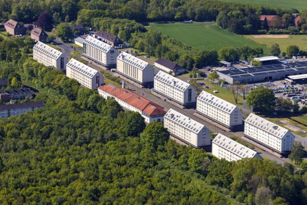 Aerial view, Speicherstadt Münster, An den Speichern, office and communication centre, LWL-Archäologie für Westfalen, Studieninstitut Westfalen-Lippe Fachbereich FortbildungMünster, Münsterland, North Rhine-Westphalia, Germany, DE, Europe, commercial enterprises, commercial area, commercial park, commercial location, commercial use, aerial view, aerial photography, aerial photography, Münster, Speicher 10 event location, overview, bird's-eye view, overview