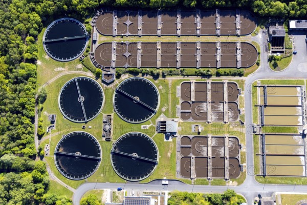 Aerial view, main sewage treatment plant Coerde, Münster, Münsterland, North Rhine-Westphalia, Germany, DE, Europe, sewage treatment plant, aerial view, aerial photography, aerial photography, civil engineering office of the city of Münster, overview, bird's-eye view, overview