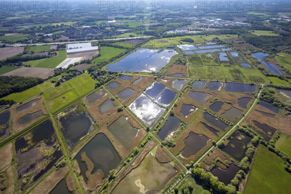 Aerial photograph, nature reserve Rieselfelder Münster, European bird sanctuary, Münster, Münsterland, North Rhine-Westphalia, Germany, DE, Europe, cultural landscape, landscape conservation area, aerial photograph, aerial photography, aerial photography, nature reserve, nature conservation area, overview, environmental protection, bird's eye view, bird sanctuary, birds-eyes view, overview