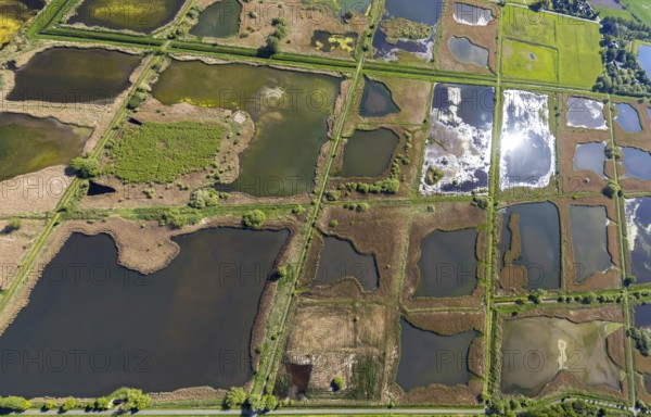 Aerial photograph, nature reserve Rieselfelder Münster, European bird sanctuary, Münster, Münsterland, North Rhine-Westphalia, Germany, DE, Europe, cultural landscape, landscape conservation area, aerial photograph, aerial photography, aerial photography, nature reserve, nature conservation area, overview, environmental protection, bird's eye view, bird sanctuary, birds-eyes view, overview