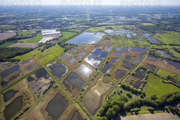 Aerial photograph, nature reserve Rieselfelder Münster, European bird sanctuary, Münster, Münsterland, North Rhine-Westphalia, Germany, DE, Europe, cultural landscape, landscape conservation area, aerial photograph, aerial photography, aerial photography, nature reserve, nature conservation area, overview, environmental protection, bird's eye view, bird sanctuary, birds-eyes view, overview