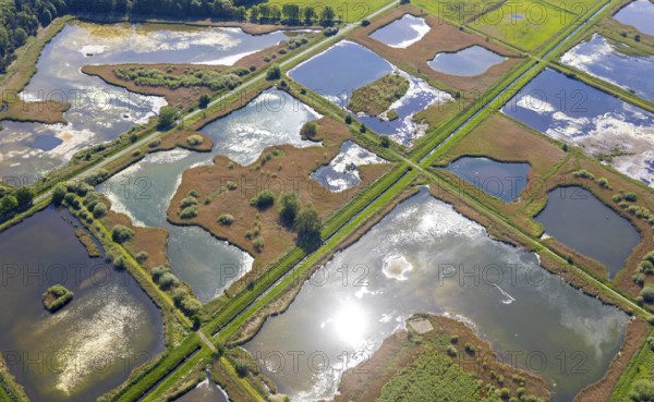 Aerial photograph, nature reserve Rieselfelder Münster, European bird sanctuary, Münster, Münsterland, North Rhine-Westphalia, Germany, DE, Europe, cultural landscape, landscape conservation area, aerial photograph, aerial photography, aerial photography, nature reserve, nature conservation area, overview, environmental protection, bird's eye view, bird sanctuary, birds-eyes view, overview