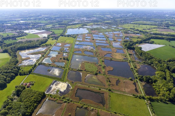 Aerial photograph, nature reserve Rieselfelder Münster, European bird sanctuary, Münster, Münsterland, North Rhine-Westphalia, Germany, DE, Europe, cultural landscape, landscape conservation area, aerial photograph, aerial photography, aerial photography, nature reserve, nature conservation area, overview, environmental protection, bird's eye view, bird sanctuary, birds-eyes view, overview