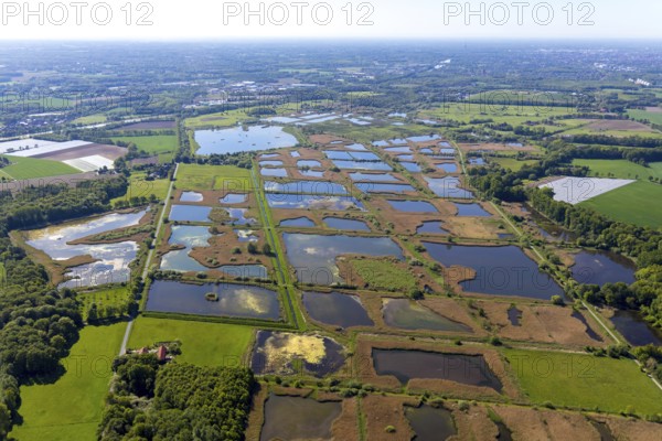 Aerial photograph, nature reserve Rieselfelder Münster, European bird sanctuary, Münster, Münsterland, North Rhine-Westphalia, Germany, DE, Europe, cultural landscape, landscape conservation area, aerial photograph, aerial photography, aerial photography, nature reserve, nature conservation area, overview, environmental protection, bird's eye view, bird sanctuary, birds-eyes view, overview