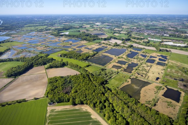 Aerial photograph, nature reserve Rieselfelder Münster, European bird sanctuary, Münster, Münsterland, North Rhine-Westphalia, Germany, DE, Europe, cultural landscape, landscape conservation area, aerial photograph, aerial photography, aerial photography, nature reserve, nature conservation area, overview, environmental protection, bird's eye view, bird sanctuary, birds-eyes view, overview