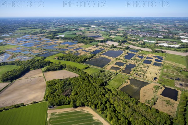 Aerial photograph, nature reserve Rieselfelder Münster, European bird sanctuary, Münster, Münsterland, North Rhine-Westphalia, Germany, DE, Europe, cultural landscape, landscape conservation area, aerial photograph, aerial photography, aerial photography, nature reserve, nature conservation area, overview, environmental protection, bird's eye view, bird sanctuary, birds-eyes view, overview