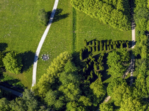 Aerial view, Wienburgpark, Münster, stone circle artwork, Münsterland, North Rhine-Westphalia, Germany, DE, Europe, aerial view, aerial photography, aerial photography, park, overview, bird's-eye view, birds-eyes view, overview