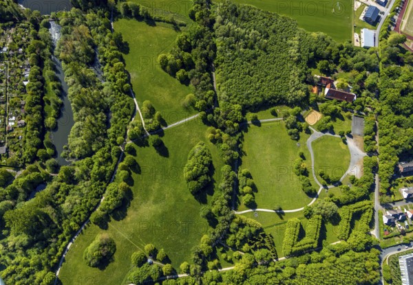 Aerial view, Wienburgpark, Nordpark, Schilfsee, Münster, Münsterland, North Rhine-Westphalia, Germany, DE, Europe, aerial view, aerial photography, aerial photography, park, park facility, overview, bird's-eye view, overview