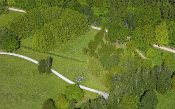Aerial view, Wienburgpark, Münster, stone circle artwork, Münsterland, North Rhine-Westphalia, Germany, DE, Europe, aerial view, aerial photography, aerial photography, park, overview, bird's-eye view, birds-eyes view, overview