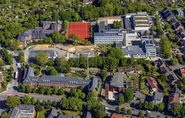 Aerial photo, Pascal-Gymnasium, Evangelische Perthes-Stiftung e. V., Münster, Münsterland, North Rhine-Westphalia, Germany, care and nursing, education, educational institution, DE, Europe, grammar school, teaching institute, aerial photo, aerial photography, aerial photography, care facility, school, sports field, overview, bird's-eye view, overview