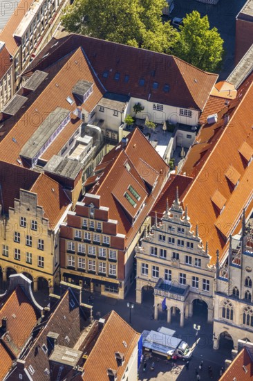 Aerial view, Prinzipalmarkt, gabled houses, Münster, Münsterland, North Rhine-Westphalia, Germany, old town, DE, Europe, main market, courtyard, aerial view, aerial photography, aerial photography, sight, street, overview, bird's eye view, birds-eyes view, historical, overview, red roofs