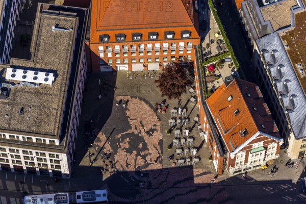 Aerial view, Picasso Square, Picasso portrait, Münster, Münsterland, North Rhine-Westphalia, Germany, Old Town, DE, Europe, graphics, culture, art, Königstraße, artist, aerial view, aerial photography, aerial photography, museum, overview, bird's eye view, birds-eyes view, overview, Spanish painter