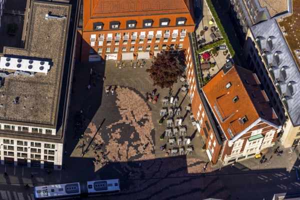 Aerial view, Picasso Square, Picasso portrait, Münster, Münsterland, North Rhine-Westphalia, Germany, Old Town, DE, Europe, graphics, culture, art, Königstraße, artist, aerial view, aerial photography, aerial photography, museum, overview, bird's eye view, birds-eyes view, overview, Spanish painter