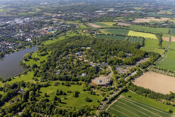 Aerial view, Allwetterzoo Münster, LWL-Museum für Naturkunde mit Planetarium, Aasee, Münster, Münsterland, North Rhine-Westphalia, Germany, DE, Europe, culture, art, aerial view, aerial photography, aerial photography, museum, natural history museum, student residences, zoo, animal park, animal world, overview, bird's eye view, zoo, Zoo Münster, birds-eyes view, cultural use, overview