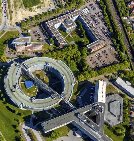 Aerial view, German Pension Insurance Westphalia, Münster, Münsterland, North Rhine-Westphalia, Germany, DE, Europe, Gartenstraße, aerial view, aerial photography, aerial photography, car parks, pension insurance, overview, pension office, bird's eye view, birds-eyes view, overview