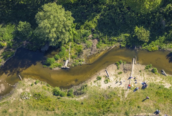 Aerial view, bathing place river Münstersche Aa, Münster, Münsterland, North Rhine-Westphalia, Germany, DE, Europe, river, leisure, green trees, aerial view, aerial photography, aerial photography, overview, bird's eye view, bathing, birds-eyes view, overview