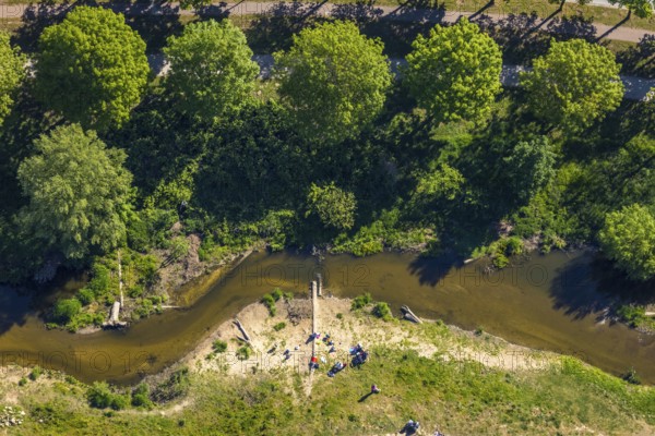 Aerial view, bathing place river Münstersche Aa, Münster, Münsterland, North Rhine-Westphalia, Germany, DE, Europe, river, leisure, green trees, aerial view, aerial photography, aerial photography, overview, bird's eye view, bathing, birds-eyes view, overview