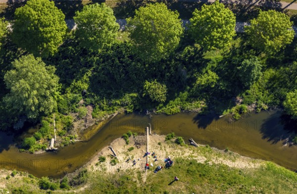 Aerial view, bathing place river Münstersche Aa, Münster, Münsterland, North Rhine-Westphalia, Germany, DE, Europe, river, leisure, green trees, aerial view, aerial photography, aerial photography, overview, bird's eye view, bathing, birds-eyes view, overview