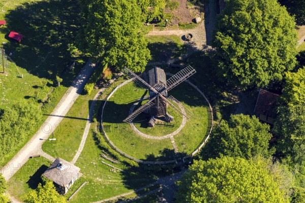 Aerial view, Mühlenhof-Freilichtmuseum Münster, mill, Münster, Münsterland, North Rhine-Westphalia, Germany, DE, Europe, open-air museum, culture, art, aerial photograph, aerial photography, aerial photography, museum, overview, bird's-eye view, birds-eyes view, cultural use, overview