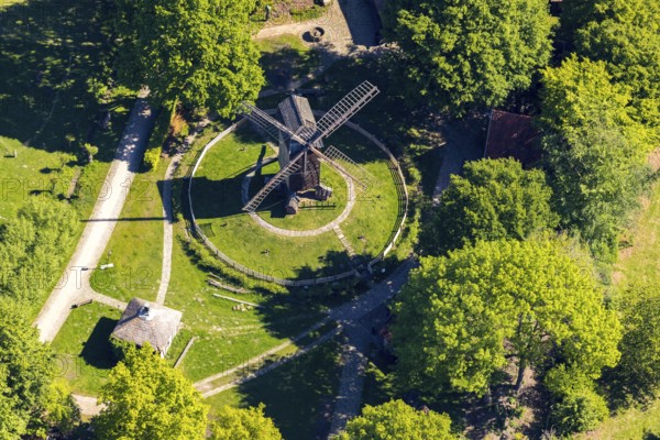 Aerial view, Mühlenhof-Freilichtmuseum Münster, mill, Münster, Münsterland, North Rhine-Westphalia, Germany, DE, Europe, open-air museum, culture, art, aerial photograph, aerial photography, aerial photography, museum, overview, bird's-eye view, birds-eyes view, cultural use, overview