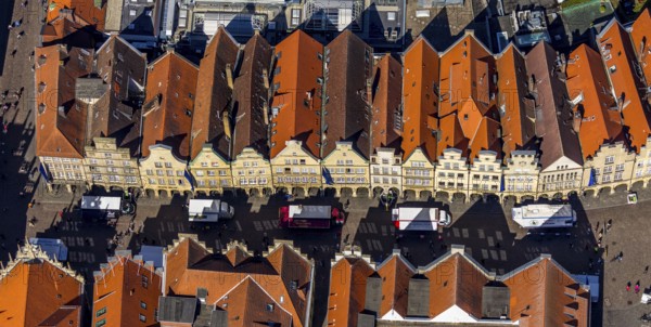 Aerial view, old town, Prinzipalmarkt, gabled houses, Münster, Münsterland, North Rhine-Westphalia, Germany, DE, Europe, main market, courtyard, aerial view, aerial photography, aerial photography, sight, street, overview, bird's eye view, birds-eyes view, historical, overview, red roofs
