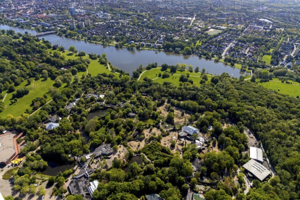 Aerial view, all-weather zoo Münster, Münster, Münsterland, North Rhine-Westphalia, Germany, Aasee, DE, Europe, river Münstersche Aa, culture, art, aerial photography, aerial photography, museum, natural history museum, lake, reservoir, zoo, animal park, animal world, overview, bird's-eye view, zoo, Zoo Münster, birds-eyes view, cultural use, overview