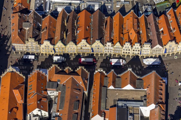 Aerial view, old town, Prinzipalmarkt, gabled houses, Münster, Münsterland, North Rhine-Westphalia, Germany, DE, Europe, main market, courtyard, aerial view, aerial photography, aerial photography, sight, street, overview, bird's eye view, birds-eyes view, historical, overview, red roofs