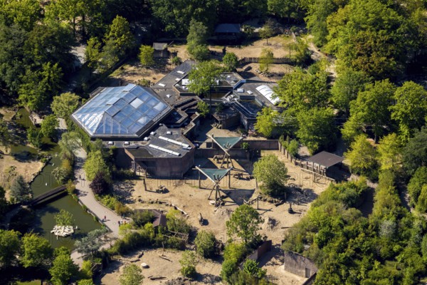 Aerial view, all-weather zoo Münster, elephant house, open-air grounds, Münster, Münsterland, North Rhine-Westphalia, Germany, DE, Europe, aerial view, aerial photography, aerial photography, zoo, animal park, animal world, overview, bird's-eye view, Zoo, Zoo Münster, birds-eyes view, overview