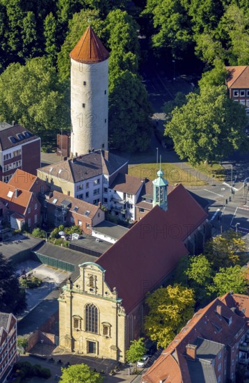 Aerial photo, Protestant University Church, Buddenturm, Münster, Münsterland, North Rhine-Westphalia, Germany, place of worship, DE, Europe, religious community, place of worship, church, parish, Klartext-Verlag, denomination, aerial photograph, aerial photography, aerial photography, Münster from above, Münster book, religion, tower, overview, bird's-eye view, overview