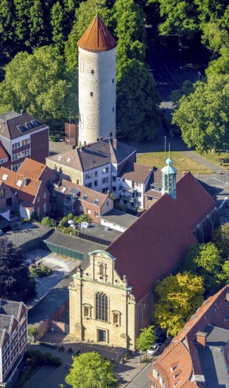 Aerial photo, Protestant University Church, Buddenturm, Münster, Münsterland, North Rhine-Westphalia, Germany, place of worship, DE, Europe, religious community, place of worship, church, parish, Klartext-Verlag, denomination, aerial photograph, aerial photography, aerial photography, Münster from above, Münster book, religion, tower, overview, bird's-eye view, overview