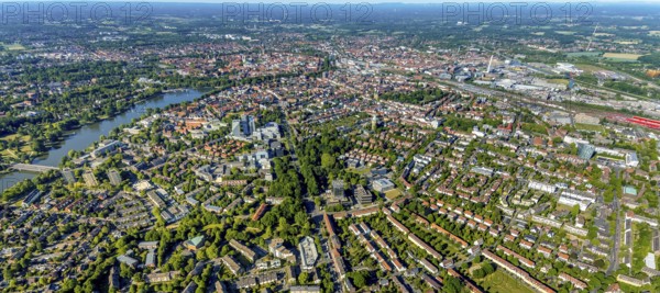 Aerial photo, LVM Versicherung Zentrale, Westdeutsche Lotterie GmbH, IHK Nord Westfalen, Aasee, Torminbrücke, sailing boats, Aaseestadt, Münster, Münsterland, North Rhine-Westphalia, Germany, DE, Europe, Klartext-Verlag, LVM Kolde-Ring, aerial photo, aerial photography, aerial photography, Münster from above, Münsterbuch, lake, overview, bird's-eye view, birds-eyes view, overview