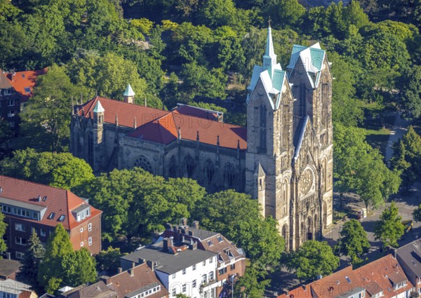 Aerial view, St. Joseph's Catholic Church, Münster, Münsterland, North Rhine-Westphalia, Germany, place of worship, DE, Europe, religious community, place of worship, church, parish, Klartext-Verlag, denomination, aerial view, aerial photography, aerial photography, Münster from above, Münster book, religion, overview, bird's-eye view, overview