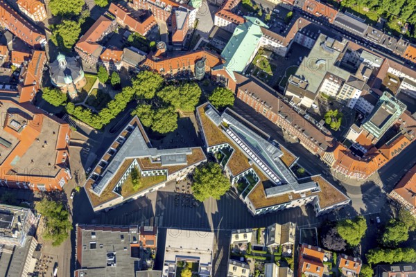 Aerial view, cath. Clemenskirche, Stubengasse shopping centre, Münster, Münsterland, North Rhine-Westphalia, Germany, place of worship, DE, shopping, shopping centre, shopping mall, shopping mile, shopping square, shopping alleyway, shopping centre, Europe, religious community, place of worship, Karstadt, church, parish, Klartext-Verlag, denomination, aerial view, aerial photography, aerial photography, Münster from above, Münsterbuch, religion, sight, shopping, shopping, overview, bird's-eye view, overview