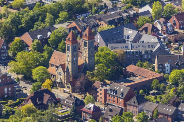 Aerial view, St. Clemens Catholic Church, St. Clemens Parish Centre, Münster, Münsterland, North Rhine-Westphalia, Germany, place of worship, DE, Europe, religious community, place of worship, Hohe Geest, church, parish, denomination, aerial view, aerial photography, aerial photography, parish centre, religion, overview, bird's-eye view, overview