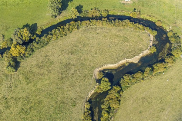 Aerial view, river Lippe, Lippe floodplains, nature reserve, Lippborg, Lippetal, district Soest, North Rhine-Westphalia, Germany, DE, Europe, district Soest-Buch, district Soest-Buch, aerial view, aerial photography, aerial photography, nature reserve, nature conservation, overview, environmental protection, bird's eye view, meadows and fields, meadows and pastures, birds-eyes view, national nature reserve, overview